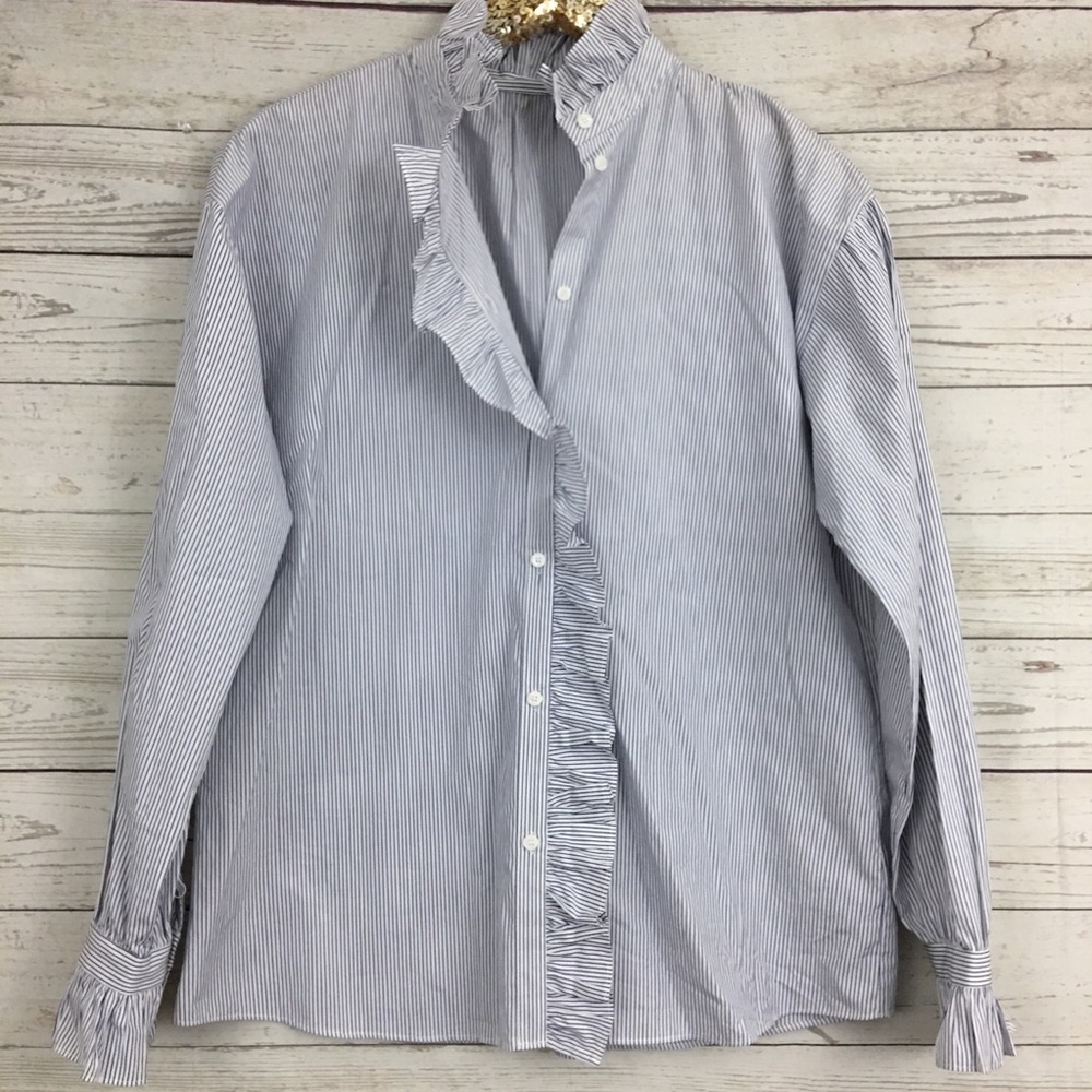 Nordstrom Signature striped ruffle button down top - Picture 2 of 8